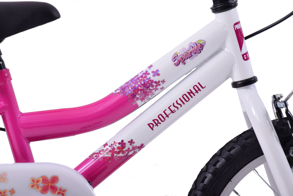 Professional Sparkle 16" Wheel Kids Single Speed Mountain Bike White Pink Age 5+