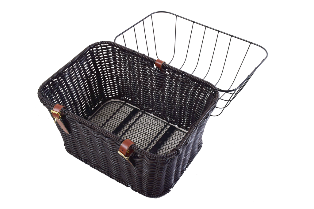 REAR MOUNT POLYRATTAN PET CARRIER, LARGE BASKET WITH REMOVABLE COVER BLACK