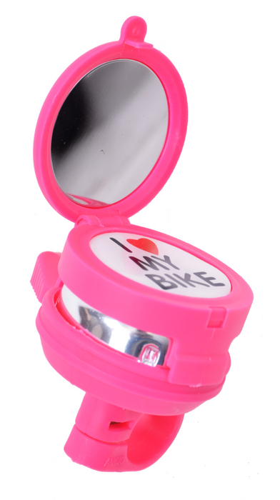Oxford I Love My Bike Bell With Flip Up Mirror - Bright Pink Kids Bicycle Bell