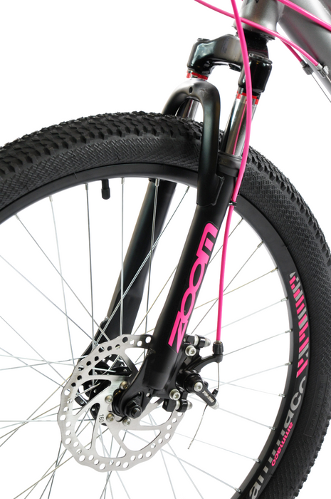 Ammaco Montana 24 Inch Wheel Girls Mountain Bike Disc Brakes Grey/Pink Age 8+