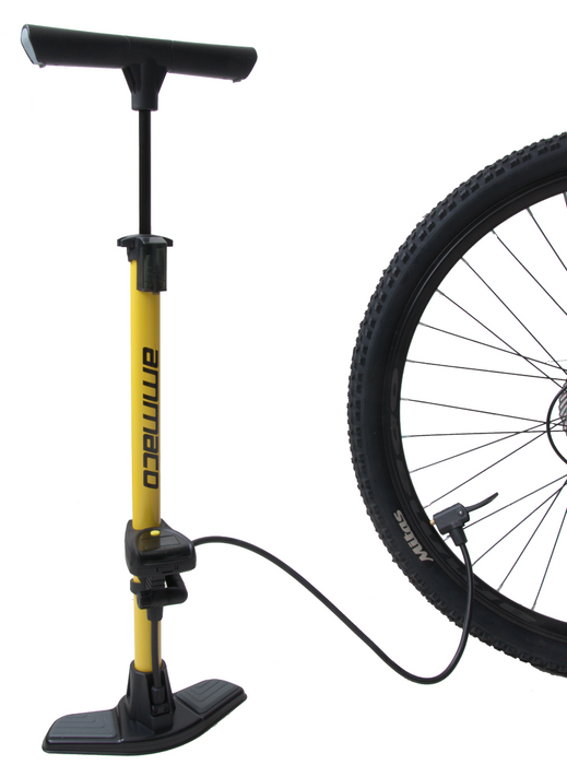 Yellow Bike-Bicycle Floor Track Pump Pro High-Pressure Tyre Alloy Digital Gauge