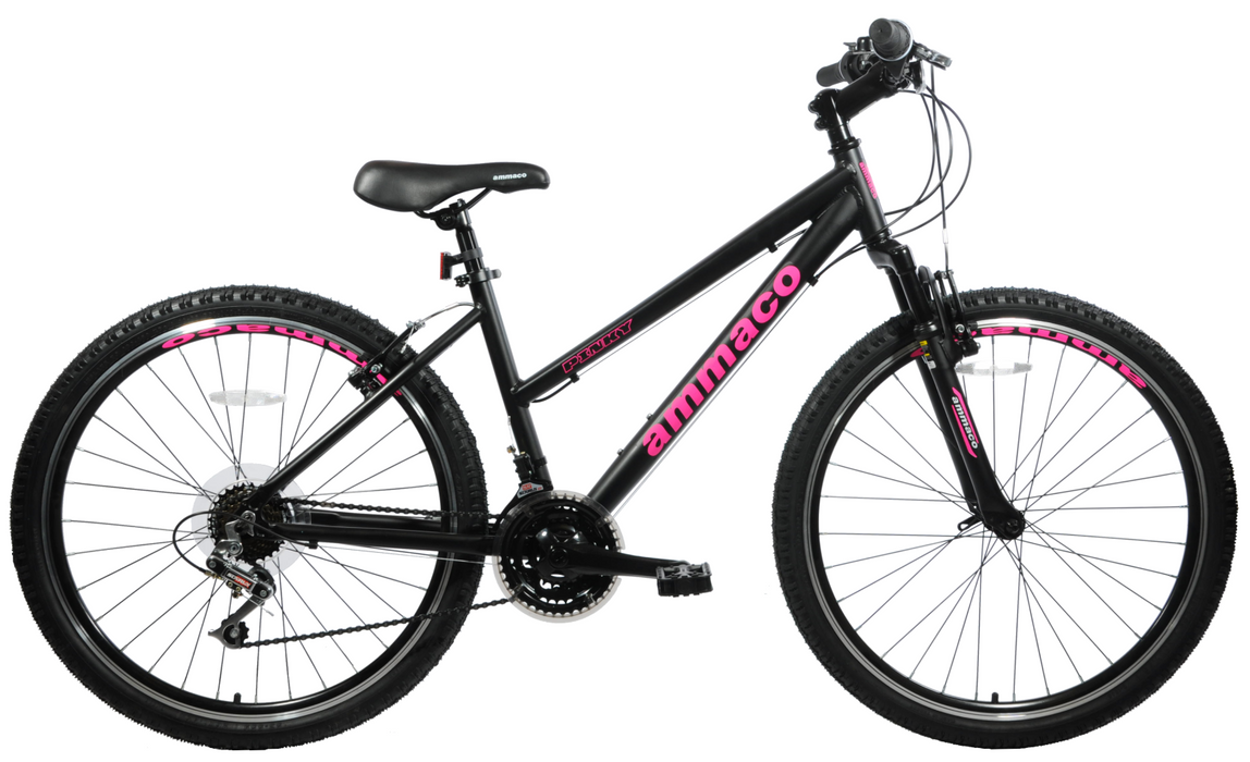 Ammaco 24" Wheel Girls Pinky MTB Front Suspension Bike 14" Alloy Frame Blk /Pink
