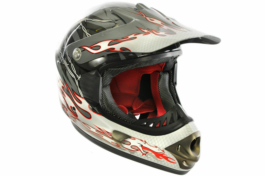 Full Face Downhill Motocross Fibreglass Bike Helmet B.e. Dragon 55-56cm Grey