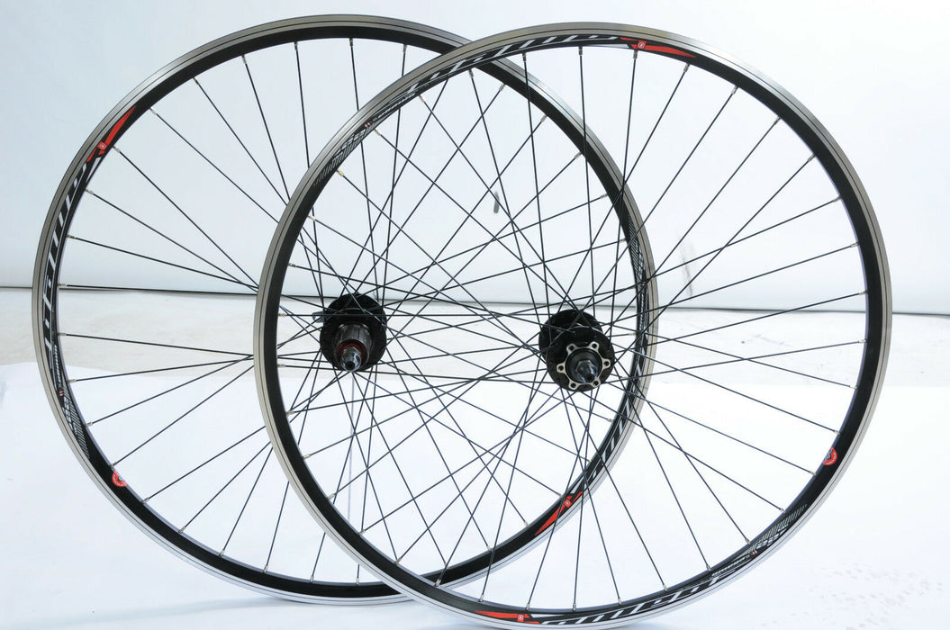 Pair 700c (622 x 13) disc hub road bike wheels 8 / 9 /10 speed cassette black