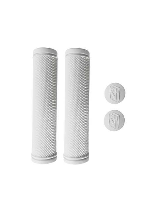 4ZA FORZA STRATOS 130MM WHITE MTB BICYCLE HANDLEBAR GRIPS WITH END CAPS