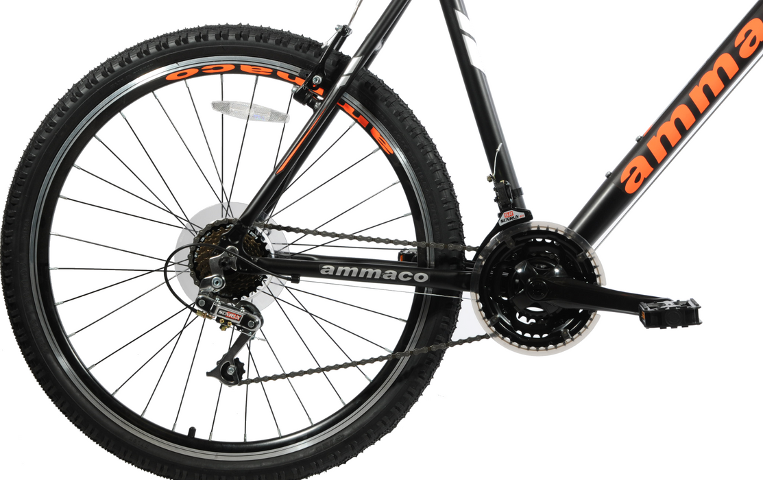 Ammaco 26" Wheel Mens Santo MTB Hardtail Mountain Bike 19" Alloy Frame Black Orange