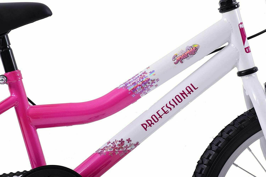 Professional Sparkle 20" Wheel Single Speed Kids Mountain Bike White Pink Age 7+