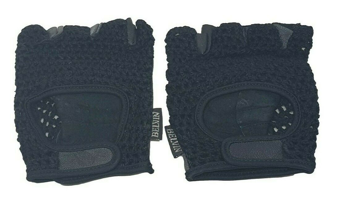 PAIR OF TRACK BIKE CROCHET LEATHER PALM CYCLE MITTS BLACK - CHOOSE SIZE: XS, SML, XL