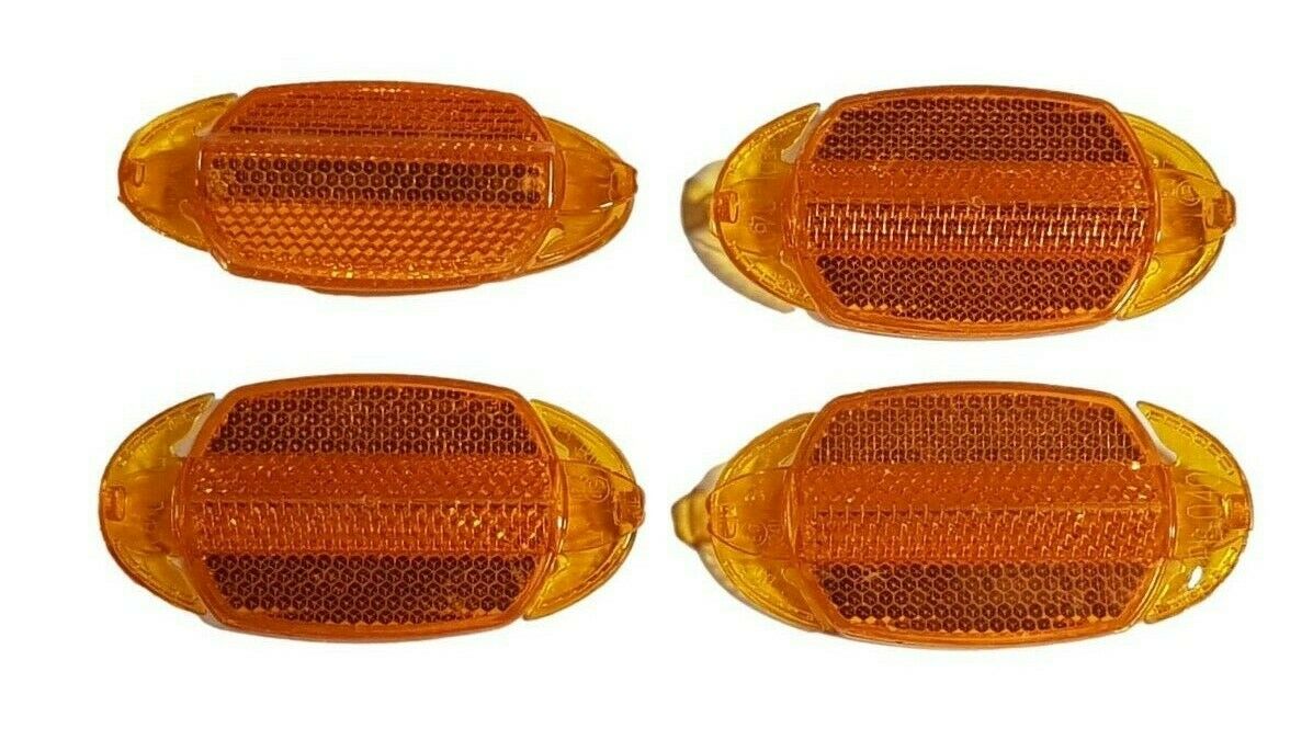 4 ORANGE CLIP ON BICYCLE WHEEL ROUND OR FLAT SPOKE WIDE ANGLE SAFETY REFLECTORS