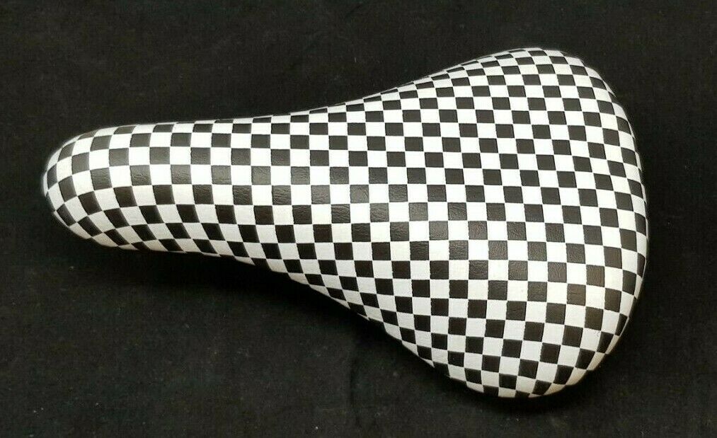 Raleigh Fury 2016 Junior Bike Saddle + Clamp, Black & White Checkered Saddle