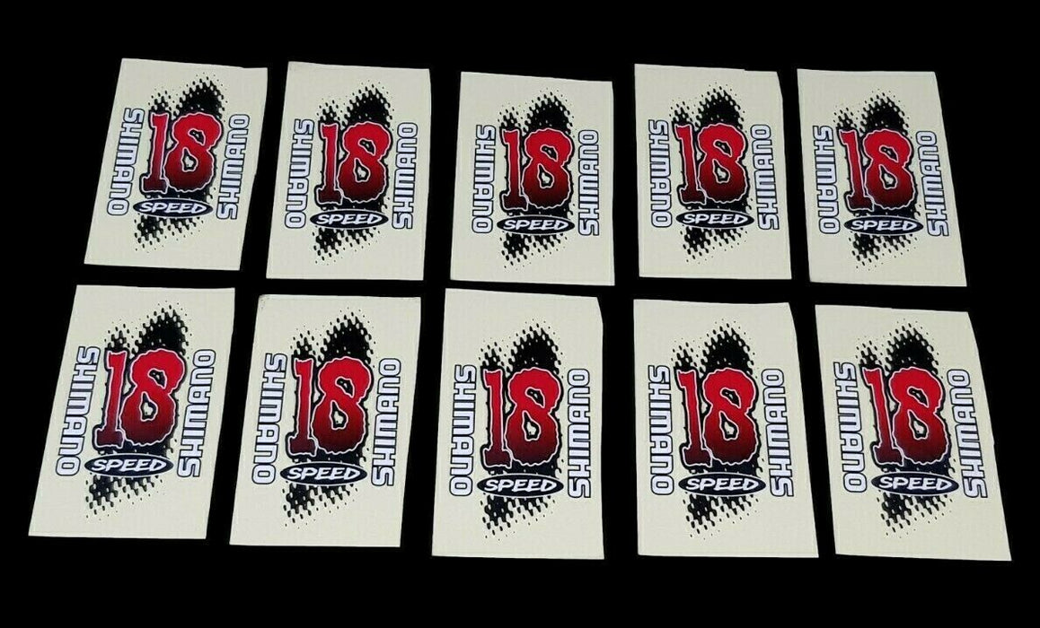 10 X SHIMANO 18 SPEED BIKE DECAL CYCLE STICKERS IDEAL SCRATCH COVER BIKE DEALER