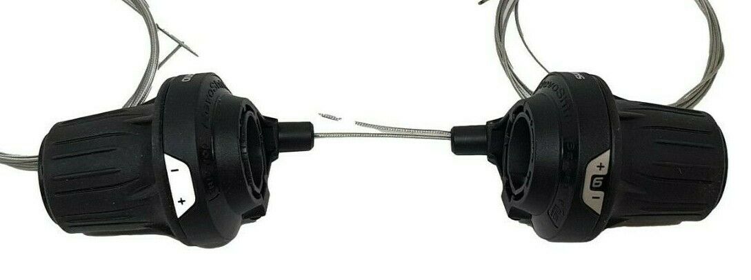SHIMANO RV200 TOURNEY (3 X 6) 18 SPEED GRIP SHIFT SHIFTER SET - BLACK WITH GEAR CABLE