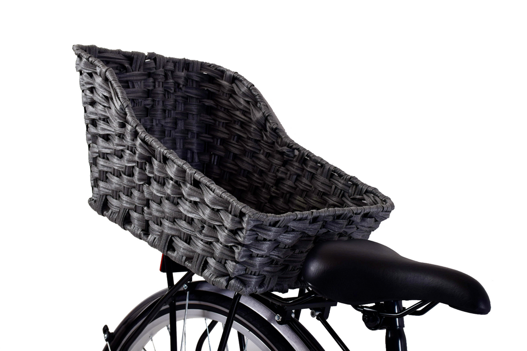Large Rear Mounted Rattan Bike / Bicycle Shopping Basket - Grey