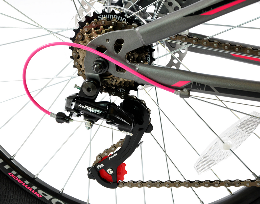 Ammaco Montana 24 Inch Wheel Girls Mountain Bike Disc Brakes Grey Pink