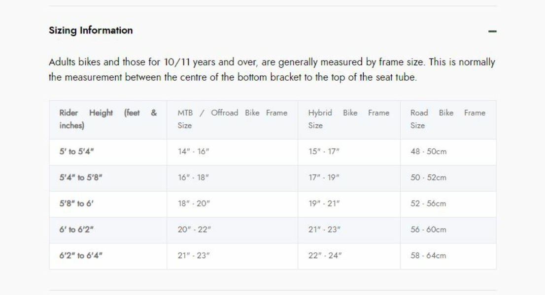 Ammaco bike size discount guide