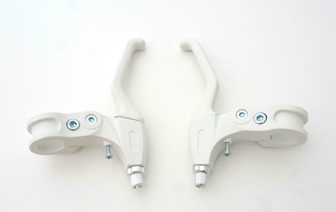 Pair 22.2mm White Ergonomic V-Brake Levers For Kids Bike / Bicycle