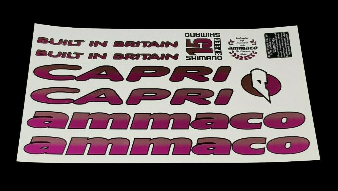 Ammaco Sticker BIKE FRAME DECAL SHEET AMMACO CAPRI PINK 15 SPEED SHIMANO STICKER SET