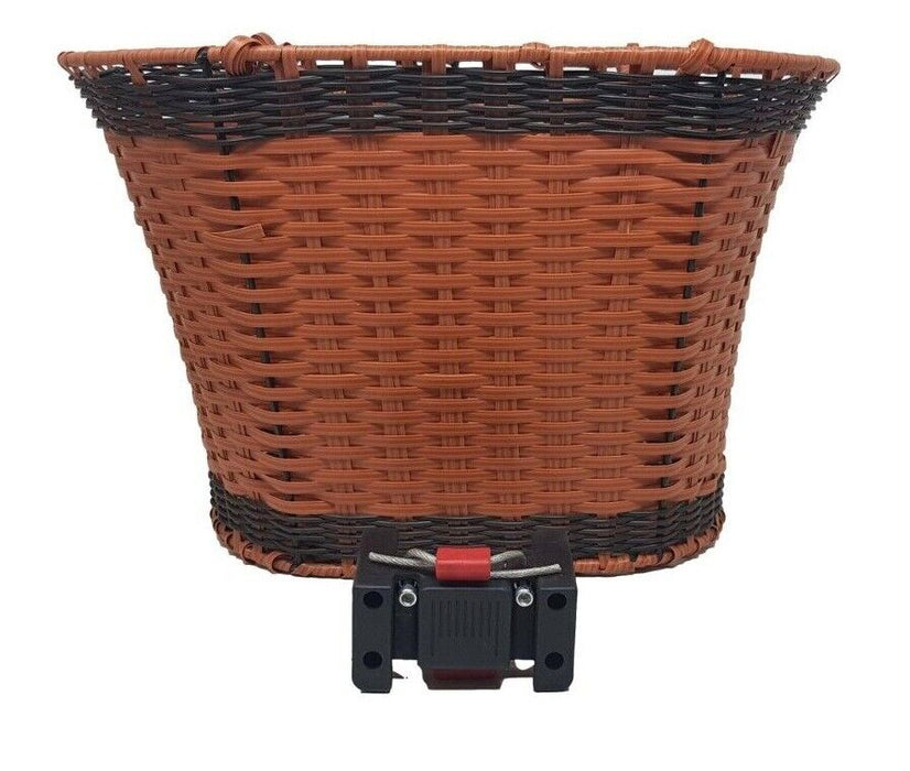 Front Light Brown Plastic Wicker Style Quick Release Bike Basket With Handles