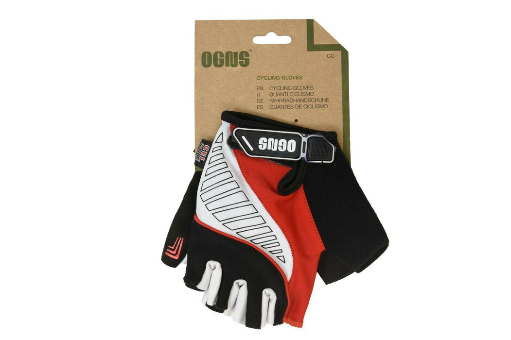 OGNS ROUTE RED, BLACK & WHITE PADDED FINGERLESS CYCLING LIGHTWEIGHT MITTS GLOVES