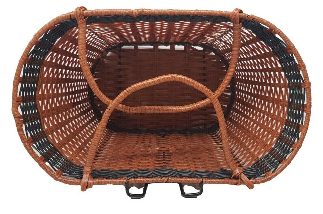 Front Light Brown Plastic Wicker Style Quick Release Bike Basket With Handles
