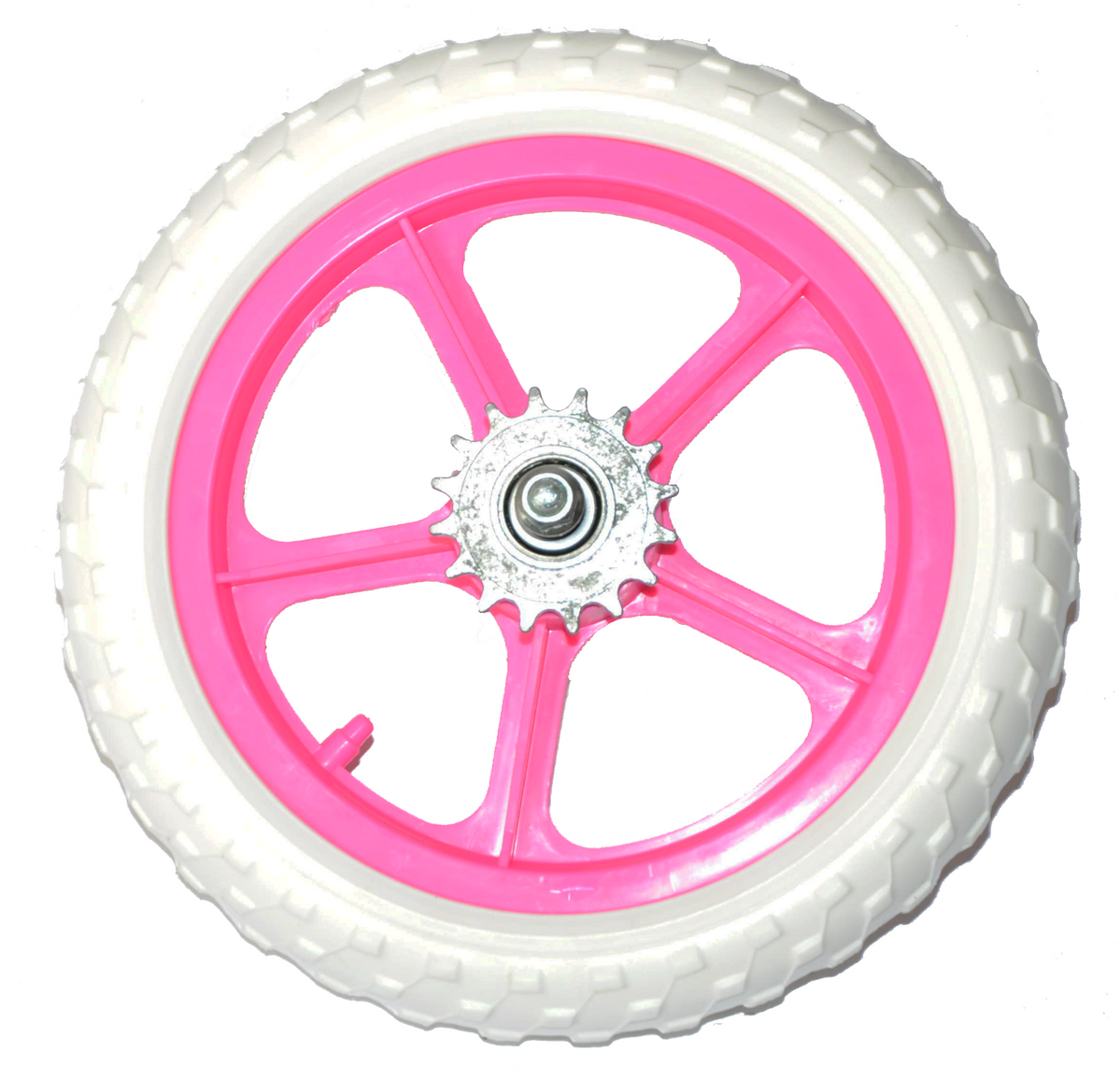 12 Pink Rear Mag Wheel Solid White Tyre Plastic Scooters Kids Bikes
