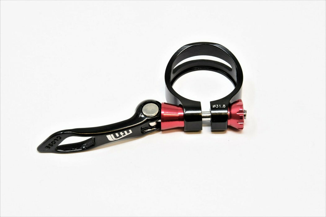 MOUNTAIN ROAD BIKE QUICK RELEASE ALLOY SEAT CLAMP 31.8mm BLACK RED ANODISE LOGO