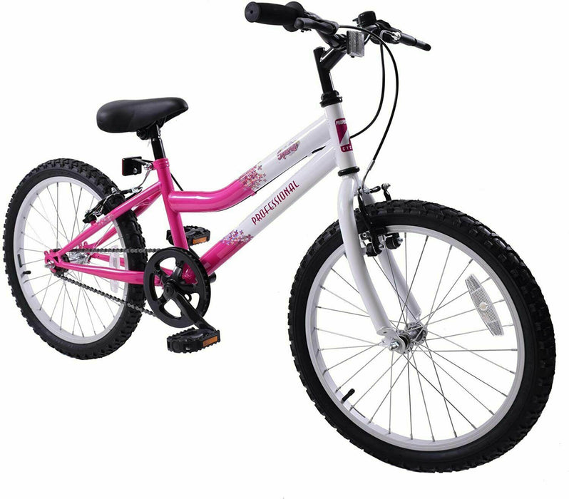 Professional Sparkle 20" Wheel Single Speed Kids Mountain Bike White Pink Age 7+