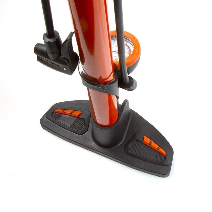 Clarks Dual Head Orange Alloy Body Bicycle Track Floor Pump With Pressure Gauge