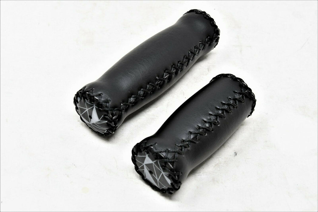 Pair Comfy Black Handlebar Grips 2 Length 125mm + 90mm “hand Stitch” Twist Shift