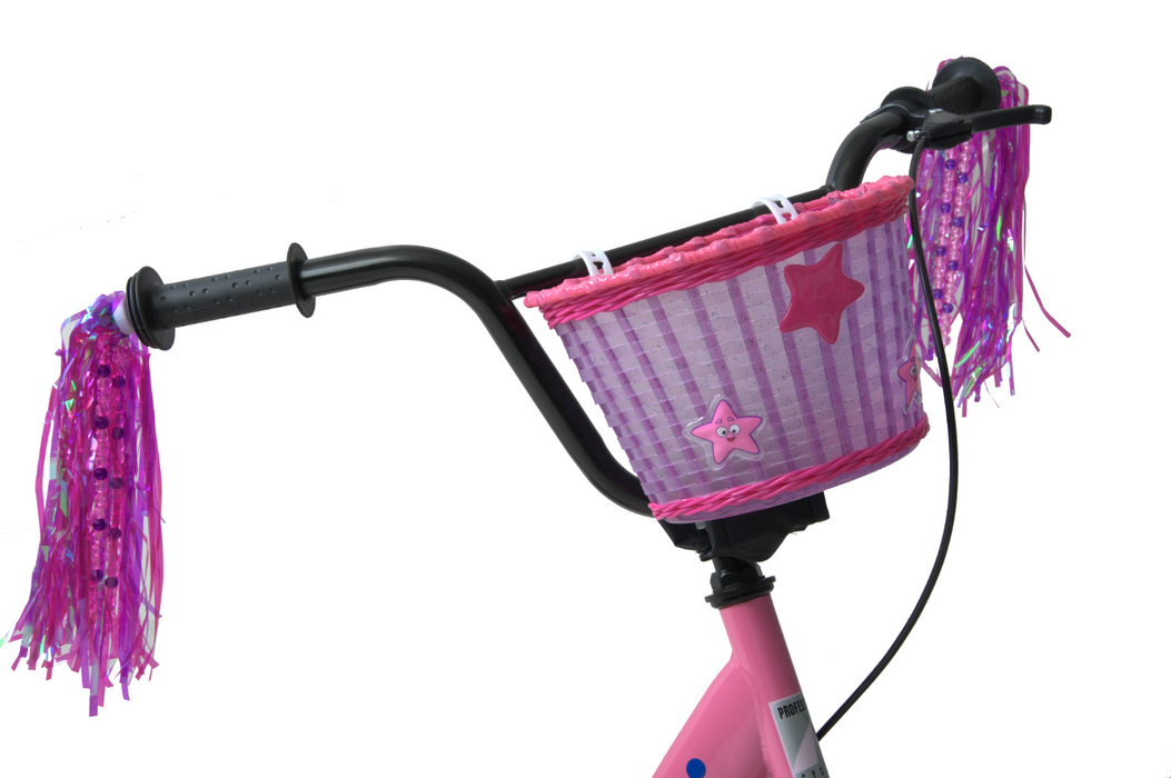 Child's - Kids Pink Glitter Stars Front Shopping Bike - Bicycle Basket