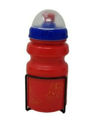 CHILDREN'S ANIMAL'S BIKE WATER BOTTLES WITH CAGES FLIP LID RED YELLOW & BLUE