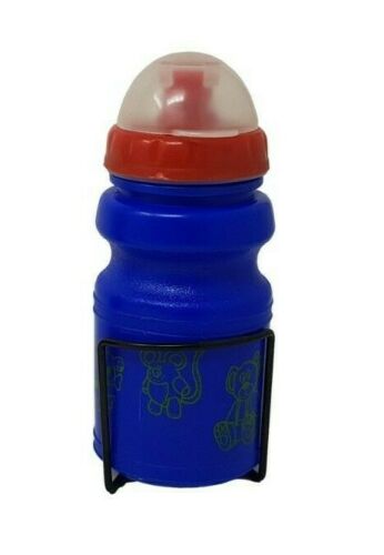 CHILDREN'S ANIMAL'S BIKE WATER BOTTLES WITH CAGES FLIP LID RED YELLOW & BLUE