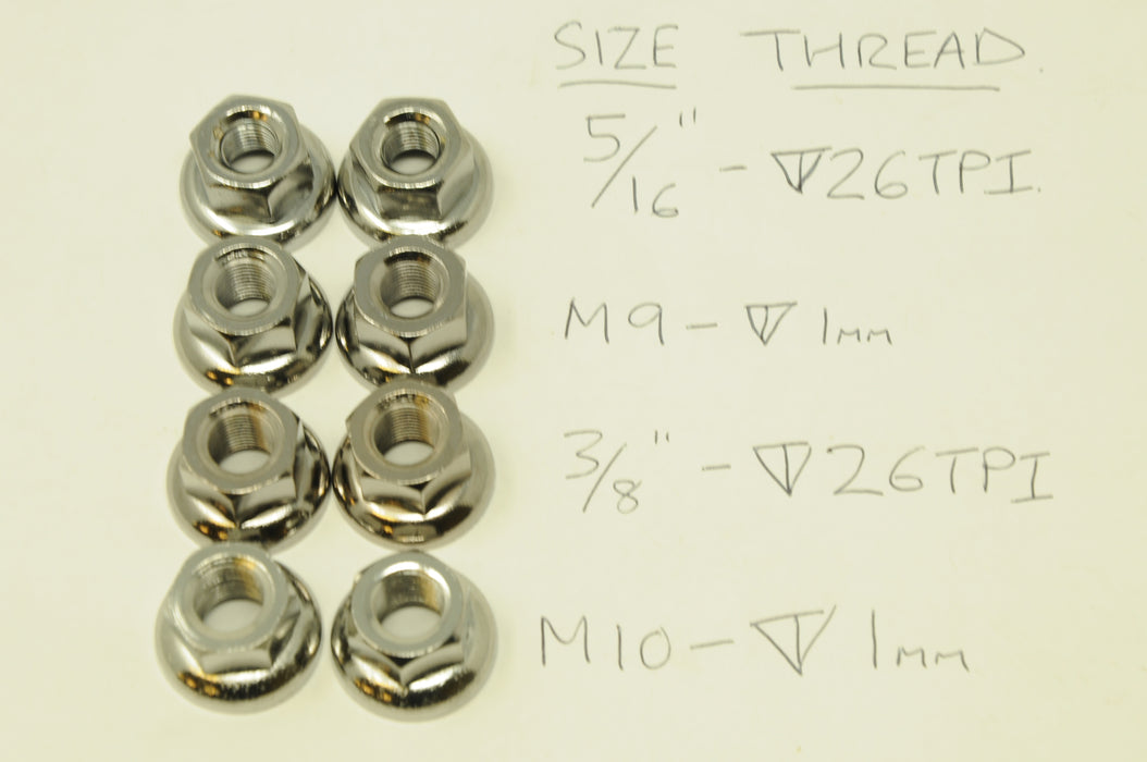Pair Of Bike Chrome Track Wheel Nuts With Integrated Washer 5/16