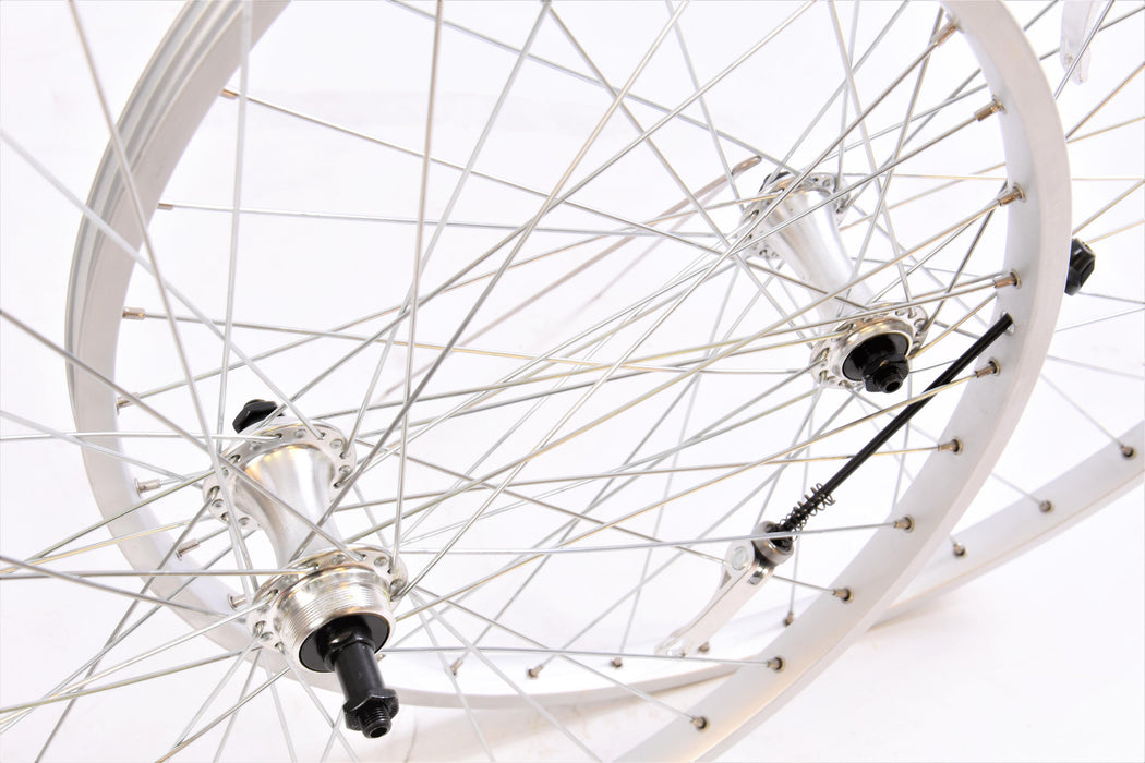 PAIR VINTAGE 24 x 1 3-8" ALLOY WHEELS FOR 60's,70’s,80's JUNIOR MULTI SPEED RACING BIKES NEW FOR QUICK RELEASE