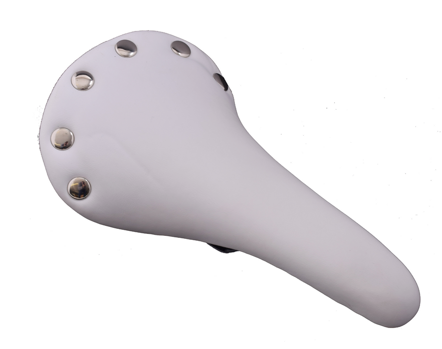 BIKE SEAT CLASSIC STYLE WHITE LEATHER LOOK RIVETED TOP TRADITIONAL BICYCLE SADDLE
