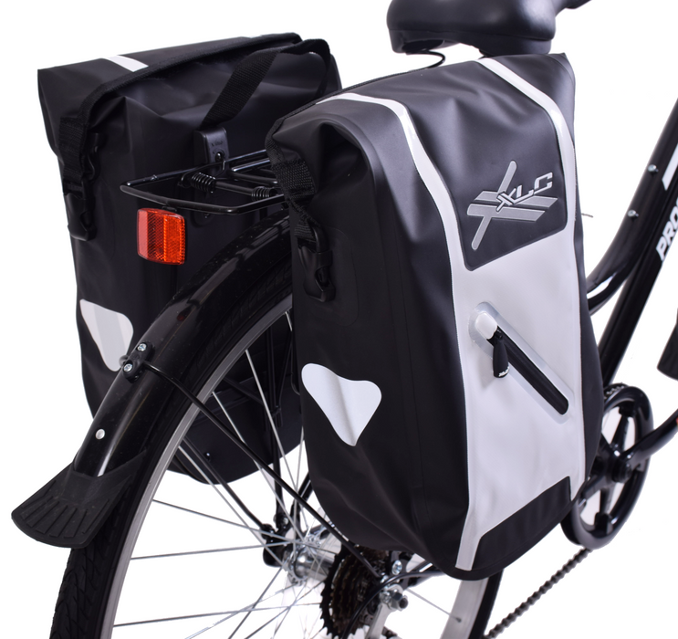 XLC Low Rider Waterproof Bike Pannier Roll Top Luggage Bag 9L or 18L Black-White