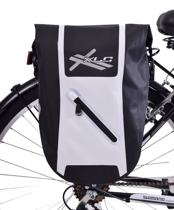 XLC Low Rider Waterproof Bike Pannier Roll Top Luggage Bag 9L or 18L Black-White